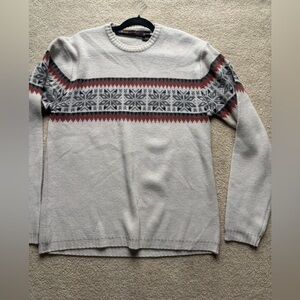 Fair Isle Knit Sweater Men’s Large Gray Red Nordic Retro Vintage-Inspired